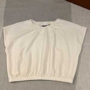 Express Textured Cap Sleeve Top | White Stretch Blouse | Size L